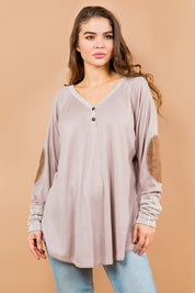 Women's Oversized V-Neck Tunic with Elbow Patches