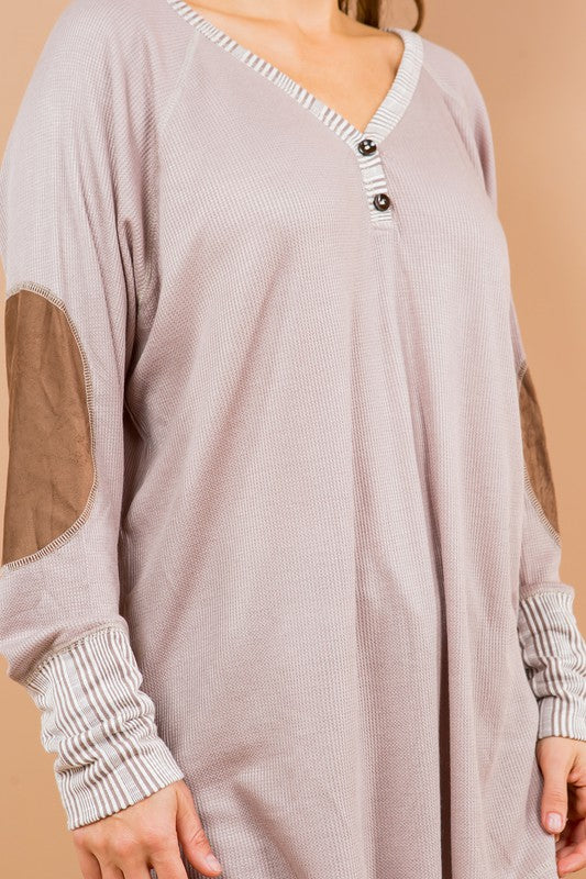 Women's Oversized V-Neck Tunic with Elbow Patches