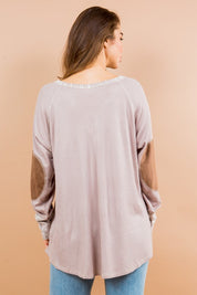 Women's Oversized V-Neck Tunic with Elbow Patches