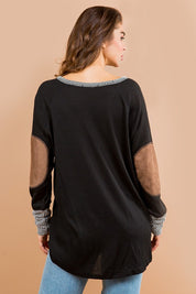 Women's Oversized V-Neck Tunic with Elbow Patches