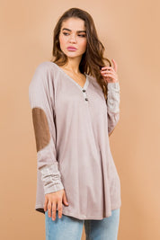 Women's Oversized V-Neck Tunic with Elbow Patches