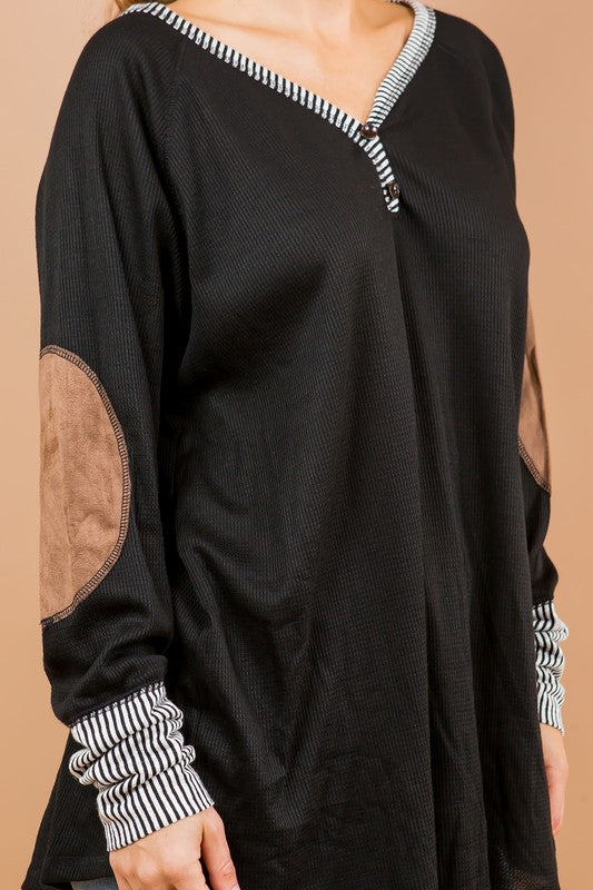 Women's Oversized V-Neck Tunic with Elbow Patches