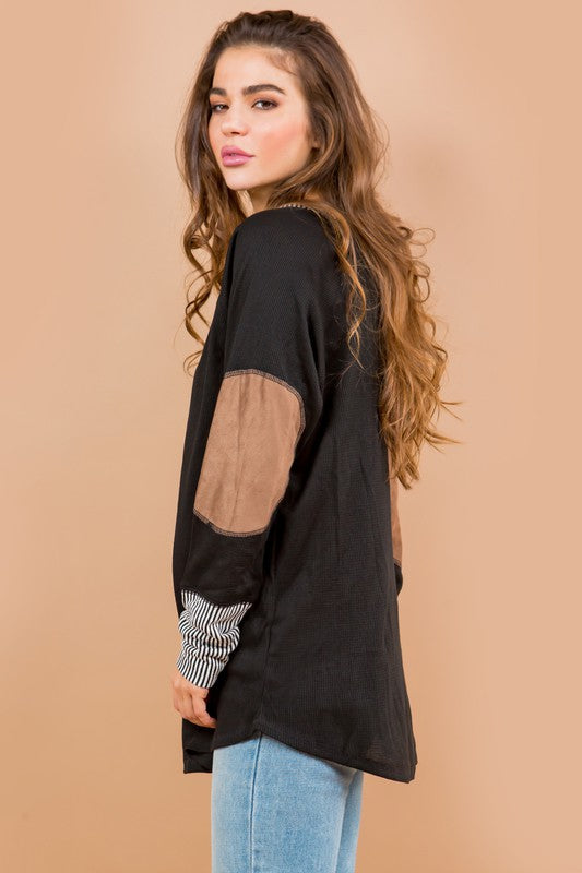 Women's Oversized V-Neck Tunic with Elbow Patches