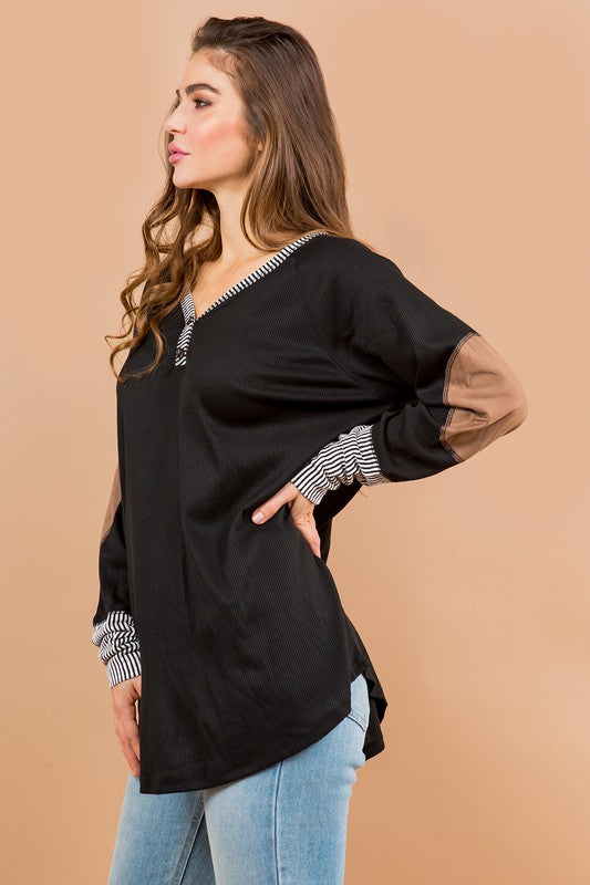 Women's Oversized V-Neck Tunic with Elbow Patches