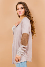 Women's Oversized V-Neck Tunic with Elbow Patches