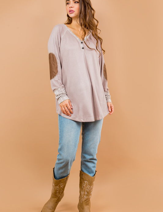 Women's Oversized V-Neck Tunic with Elbow Patches