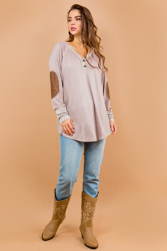 Women's Oversized V-Neck Tunic with Elbow Patches