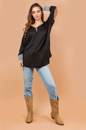 Women's Oversized V-Neck Tunic with Elbow Patches