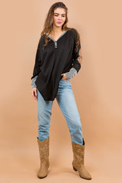 Women's Oversized V-Neck Tunic with Elbow Patches