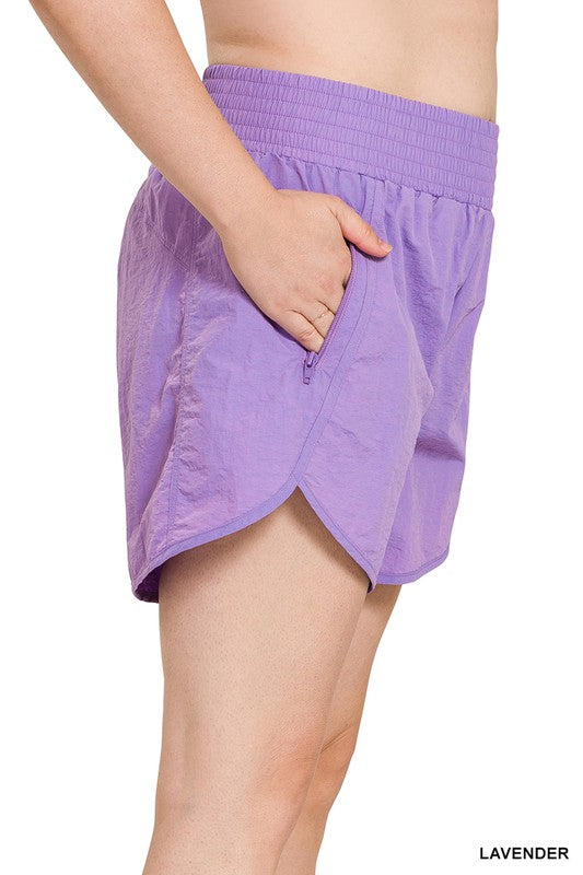 Women's Plus Size Windbreaker Running Shorts with Smocked Waistband