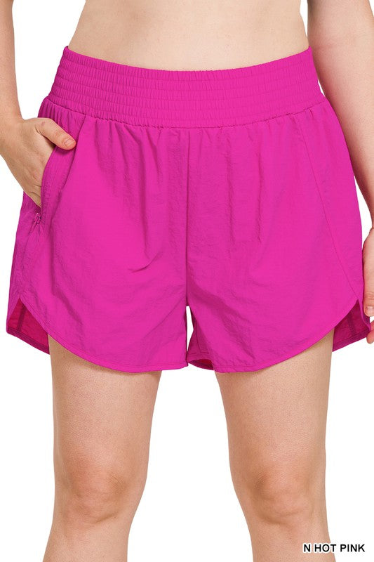 Women's Plus Size Windbreaker Running Shorts with Smocked Waistband