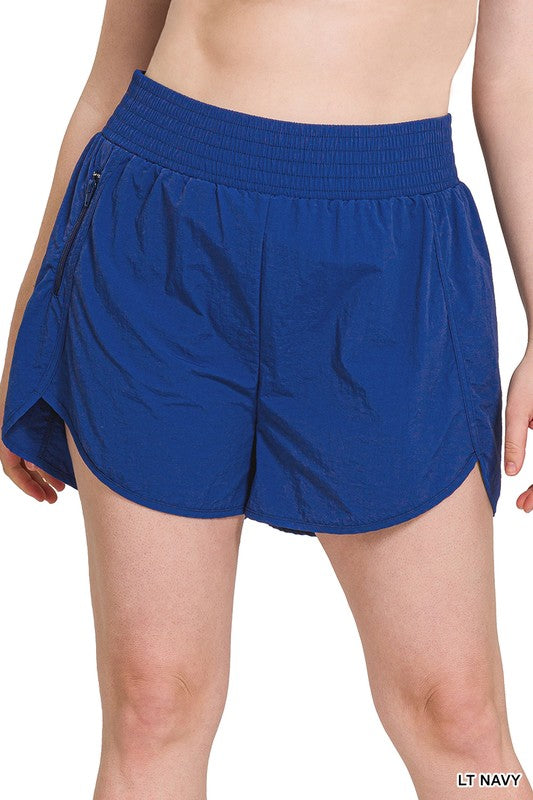 Women's Plus Size Windbreaker Running Shorts with Smocked Waistband