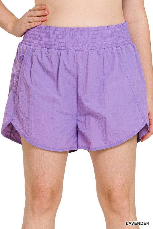 Women's Plus Size Windbreaker Running Shorts with Smocked Waistband