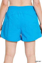 Women's Plus Size Windbreaker Running Shorts with Smocked Waistband