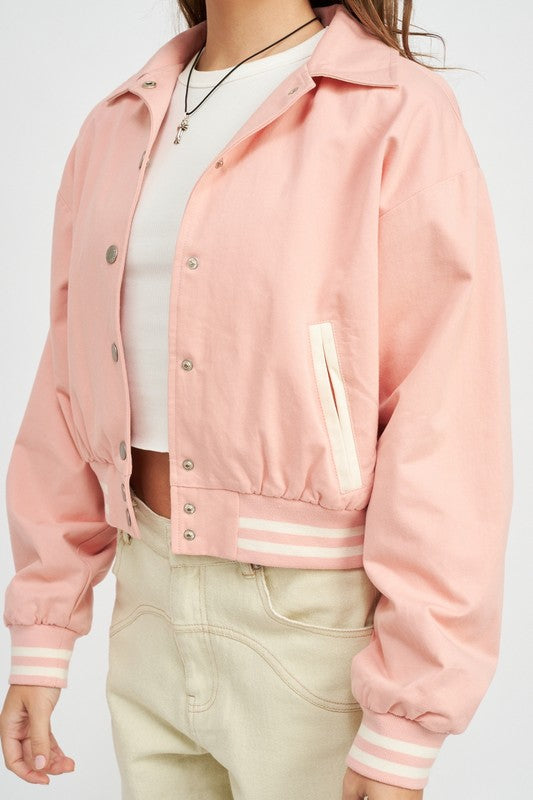 Women's Cotton Collared Bomber Jacket