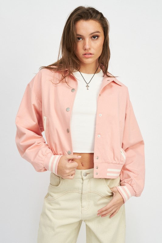 Women's Cotton Collared Bomber Jacket