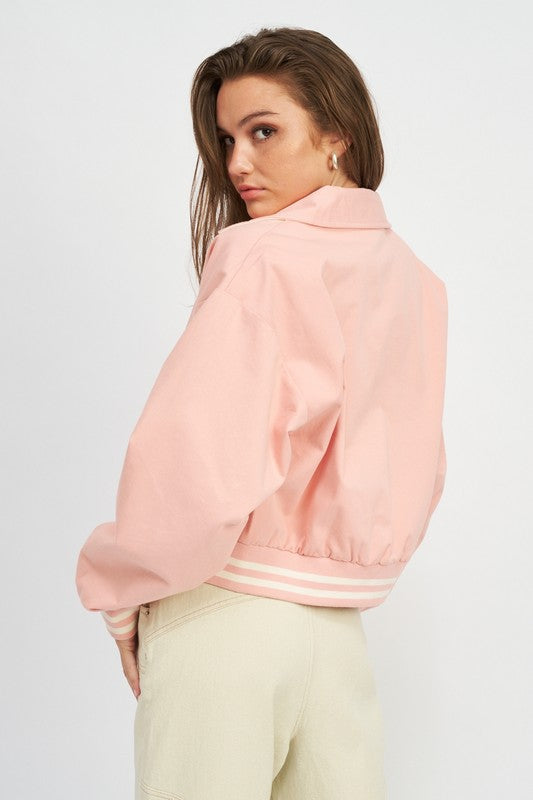 Women's Cotton Collared Bomber Jacket