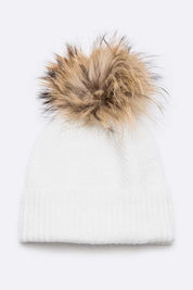 Women's Large Natural Fur Pom Beanie