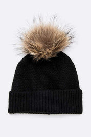 Women's Large Natural Fur Pom Beanie