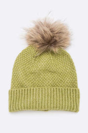 Women's Large Natural Fur Pom Beanie