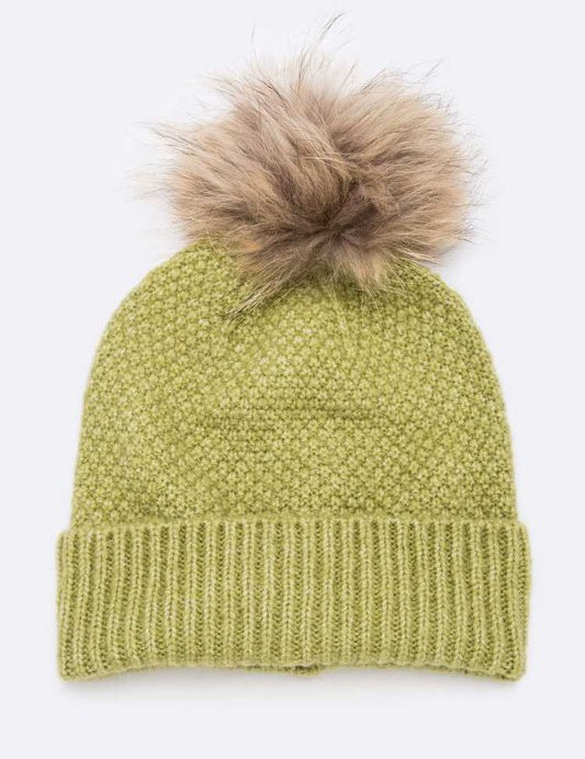 Women's Large Natural Fur Pom Beanie