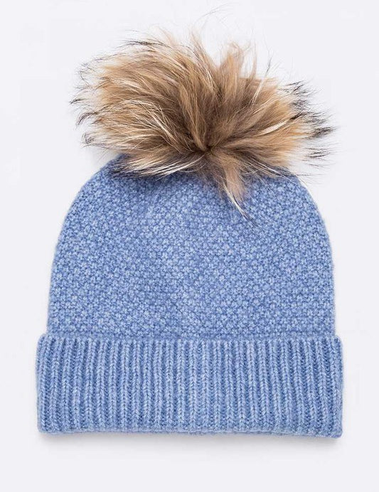 Women's Large Natural Fur Pom Beanie