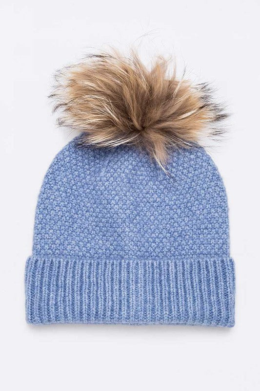 Women's Large Natural Fur Pom Beanie