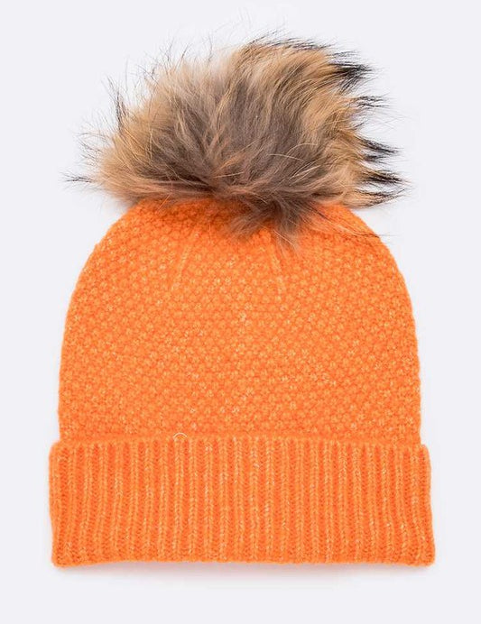 Women's Large Natural Fur Pom Beanie