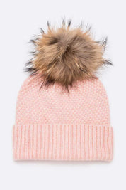 Women's Large Natural Fur Pom Beanie