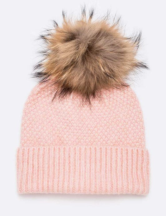 Women's Large Natural Fur Pom Beanie