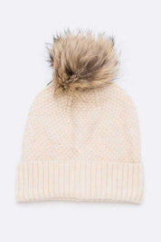 Women's Large Natural Fur Pom Beanie