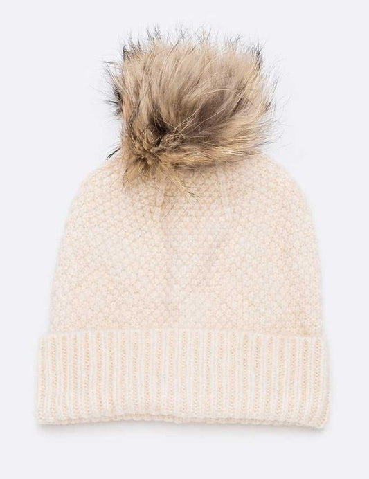 Women's Large Natural Fur Pom Beanie