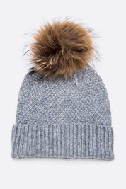 Women's Large Natural Fur Pom Beanie