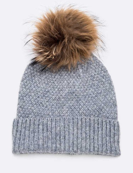 Women's Large Natural Fur Pom Beanie