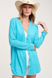 Women's Loose Fit Casual Waffle Fabric Cardigan