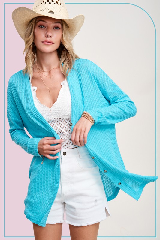 Women's Loose Fit Casual Waffle Fabric Cardigan