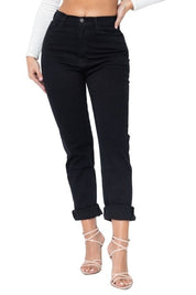 Women's High Rise Black Denim Boyfriend Jeans