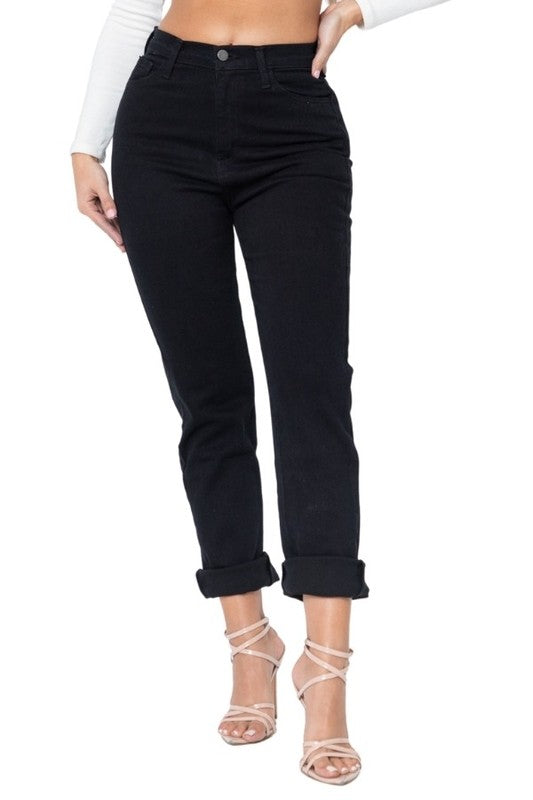 Women's High Rise Black Denim Boyfriend Jeans