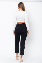 Women's High Rise Black Denim Boyfriend Jeans