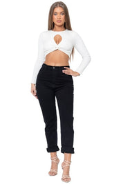 Women's High Rise Black Denim Boyfriend Jeans