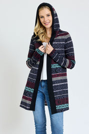 Plus Size Hooded Tribal Print Long Cardigan