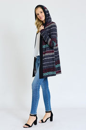 Plus Size Hooded Tribal Print Long Cardigan