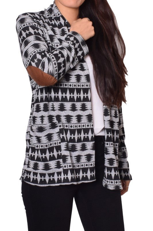 Women's Open Cardigan with Elbow Patches