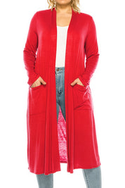 Plus Size Loose Fit Solid Duster Cardigan with Pockets