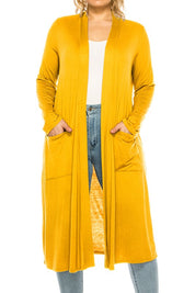 Plus Size Loose Fit Solid Duster Cardigan with Pockets