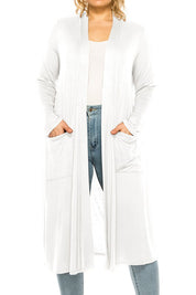 Plus Size Loose Fit Solid Duster Cardigan with Pockets