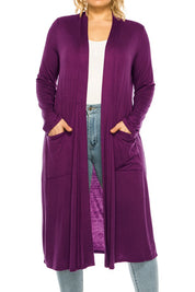Plus Size Loose Fit Solid Duster Cardigan with Pockets