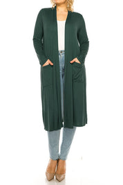 Plus Size Loose Fit Solid Duster Cardigan with Pockets