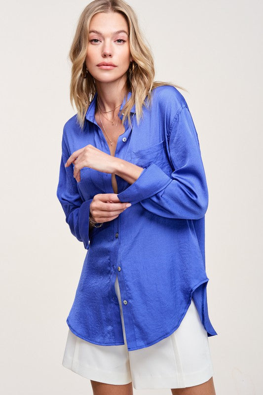 Women's Regular Fit Silky Button-Down Shirt