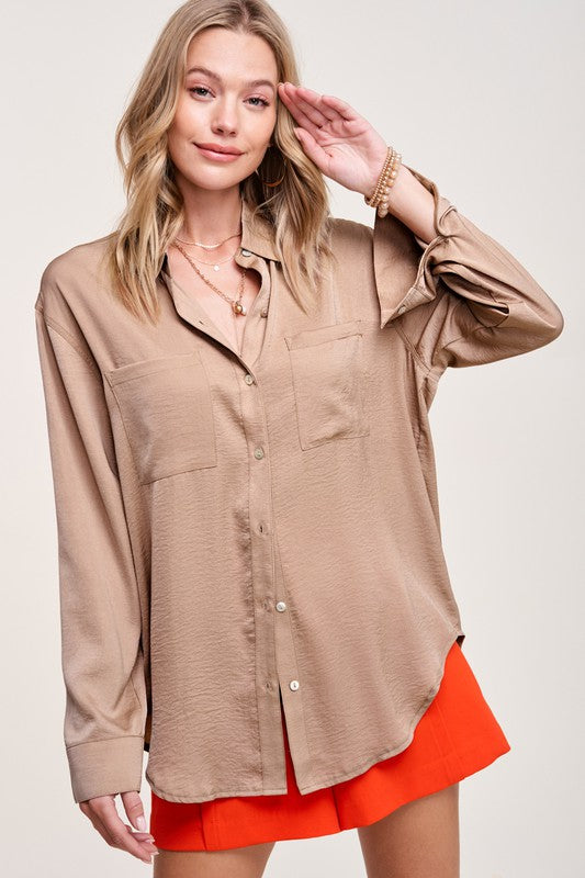 Women's Regular Fit Silky Button-Down Shirt